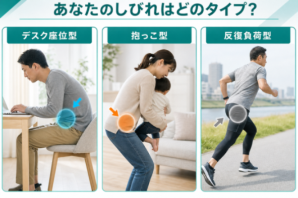 しびれの出方3タイプの比較図