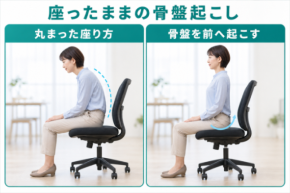 座ったままの骨盤起こしの図解