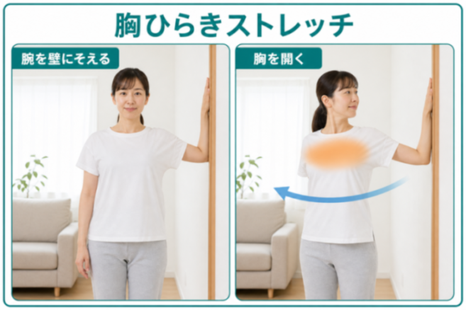 胸ひらきストレッチの図解