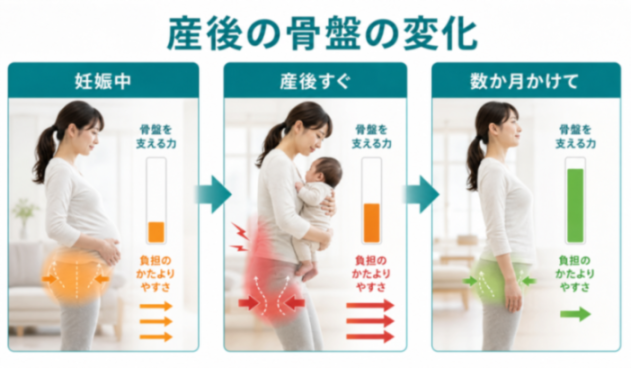 産後の骨盤まわりの経過の解説図