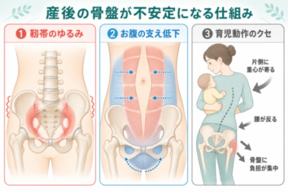 産後に骨盤が不安定になる仕組みの図解