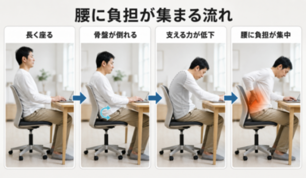 腰に負担が集まる流れの解説図