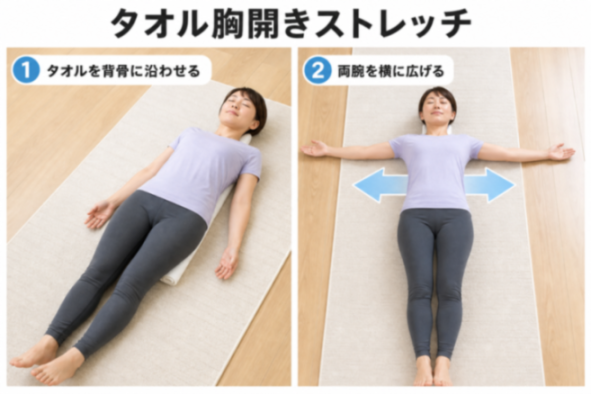 肩甲骨寄せ運動の手順図解