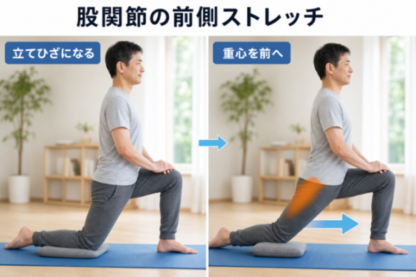 股関節の前側ストレッチの手順図解
