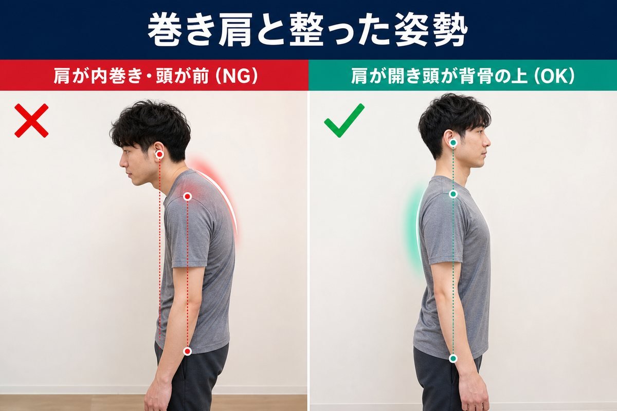 巻き肩の姿勢図