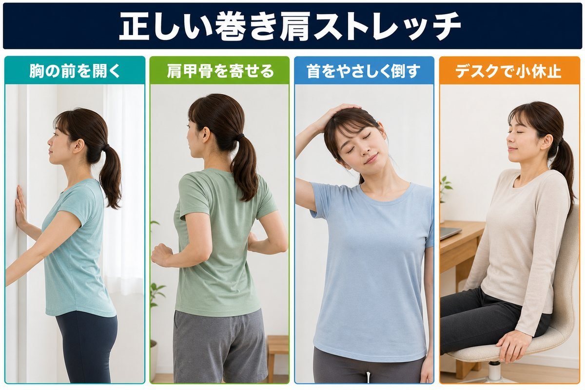 巻き肩ストレッチ手順
