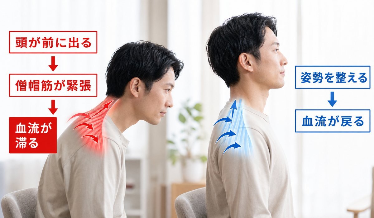 肩こり血流メカニズム図