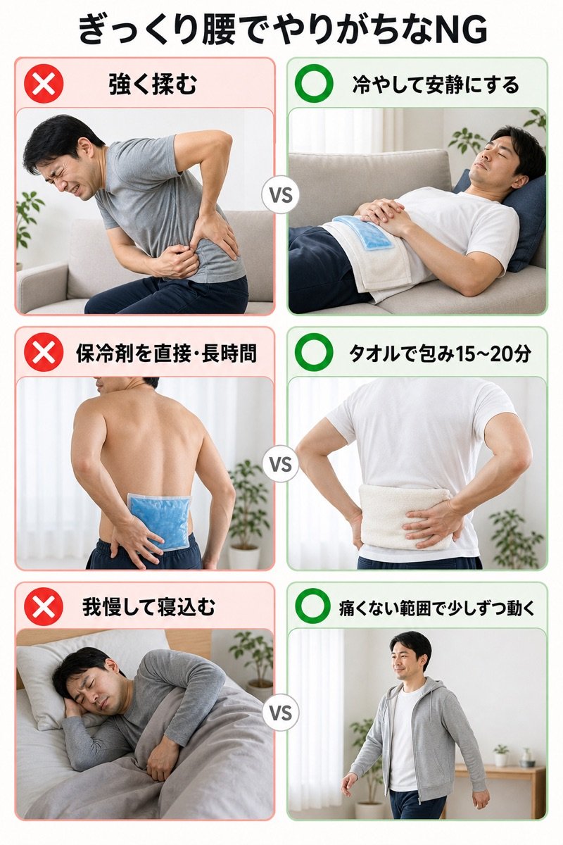 ぎっくり腰の改善方法｜保冷剤での急性期アイシングと再発予防の
