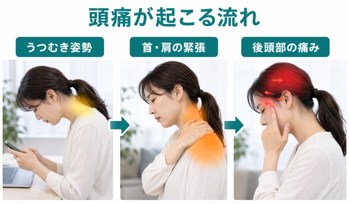 首・肩からくる頭痛の起こり方