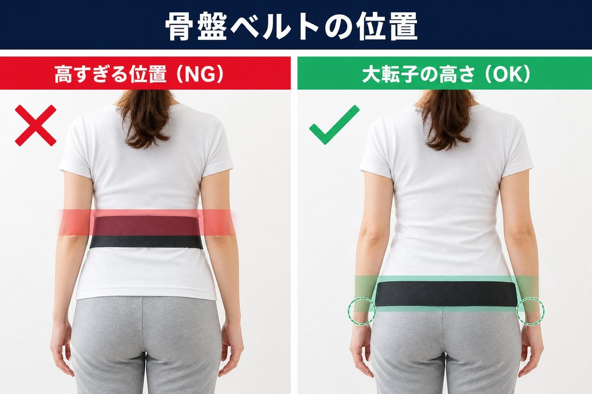 骨盤ベルト正しい位置図