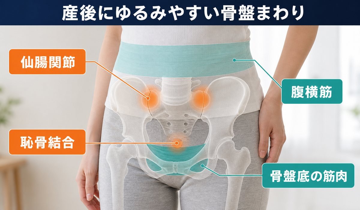 リラキシンと骨盤の模式図