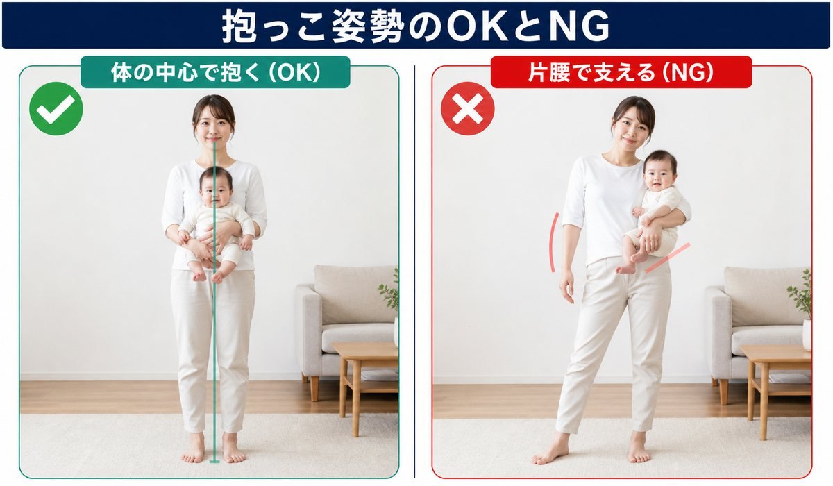 正しい抱っこ姿勢 vs NG姿勢