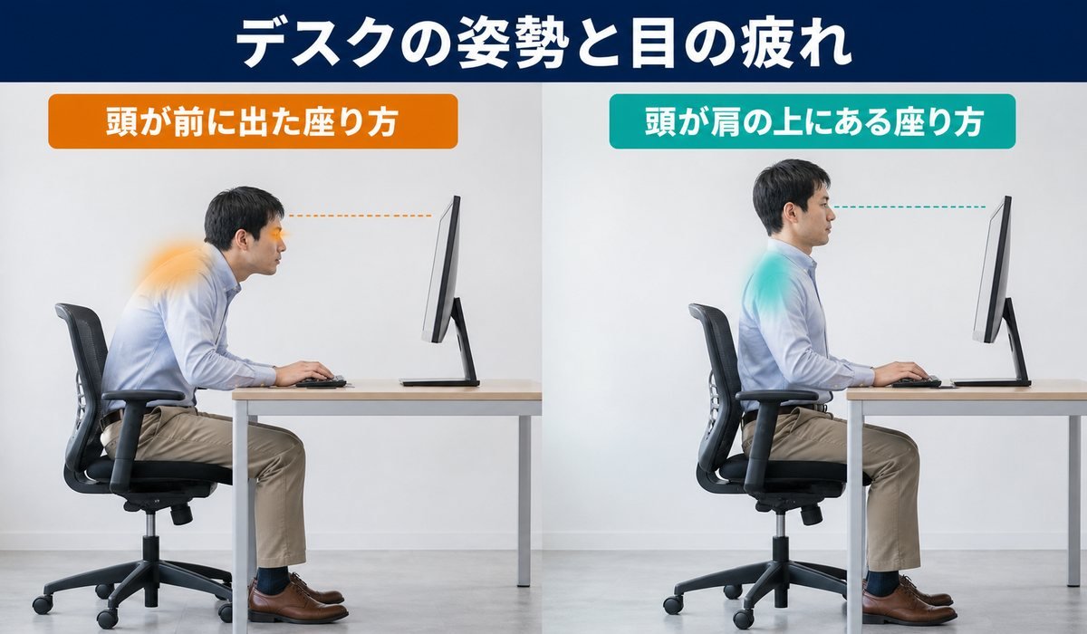姿勢と眼精疲労の関連図