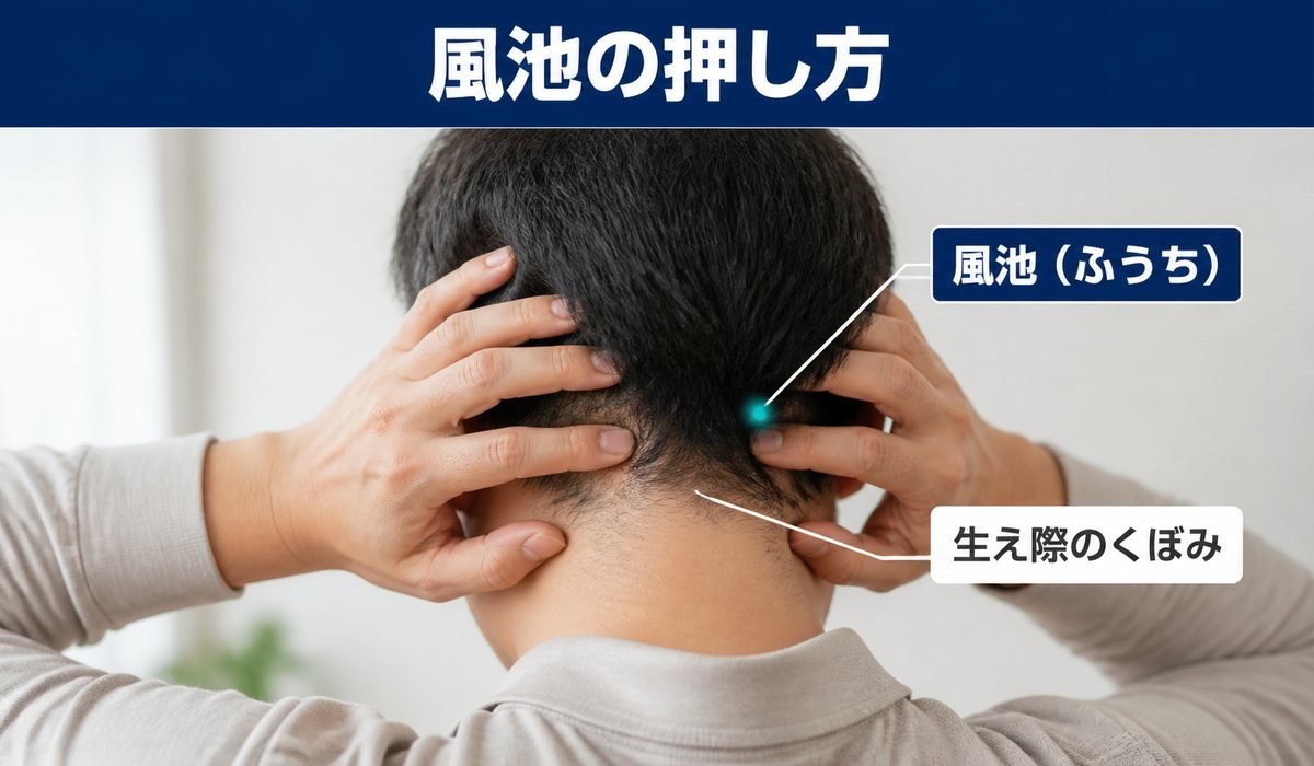 風池の押し方写真