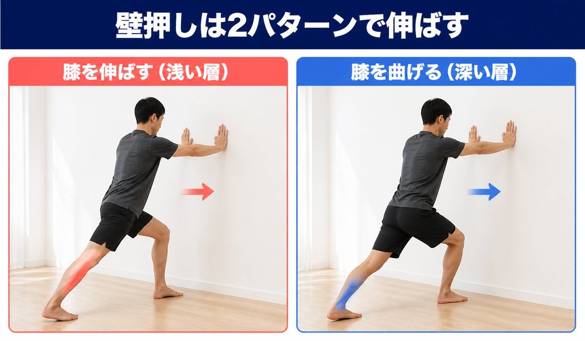壁押しストレッチ2パターン比較写真