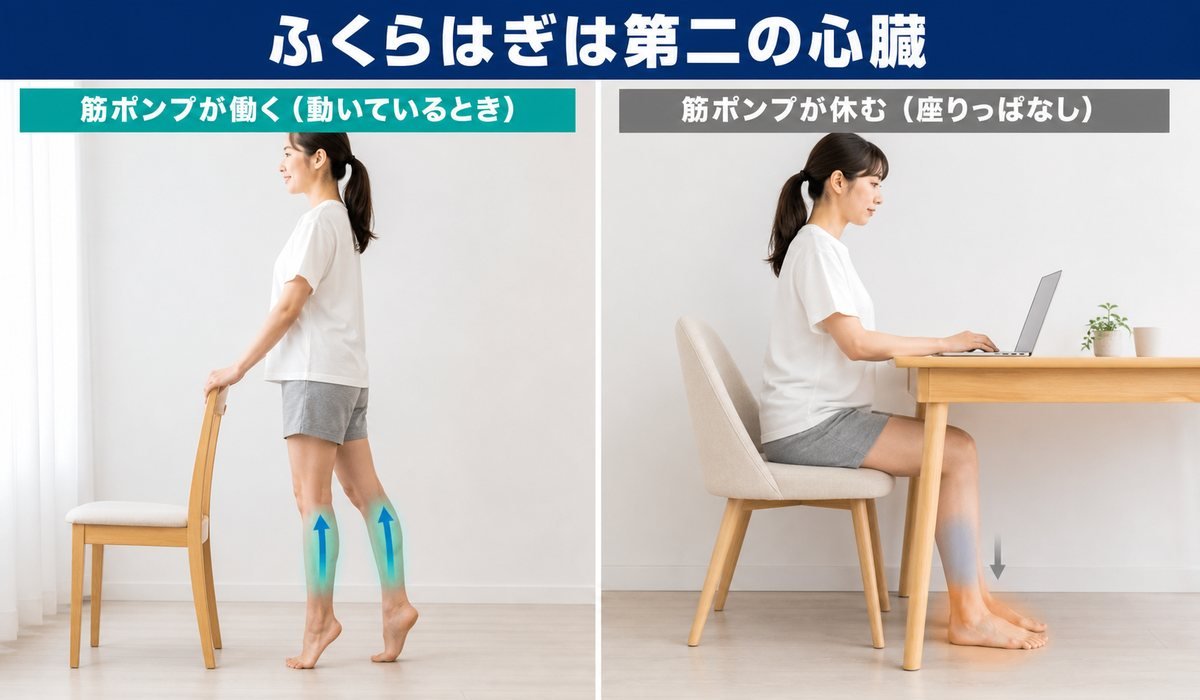 ふくらはぎポンプ機能の解説ビジュアル