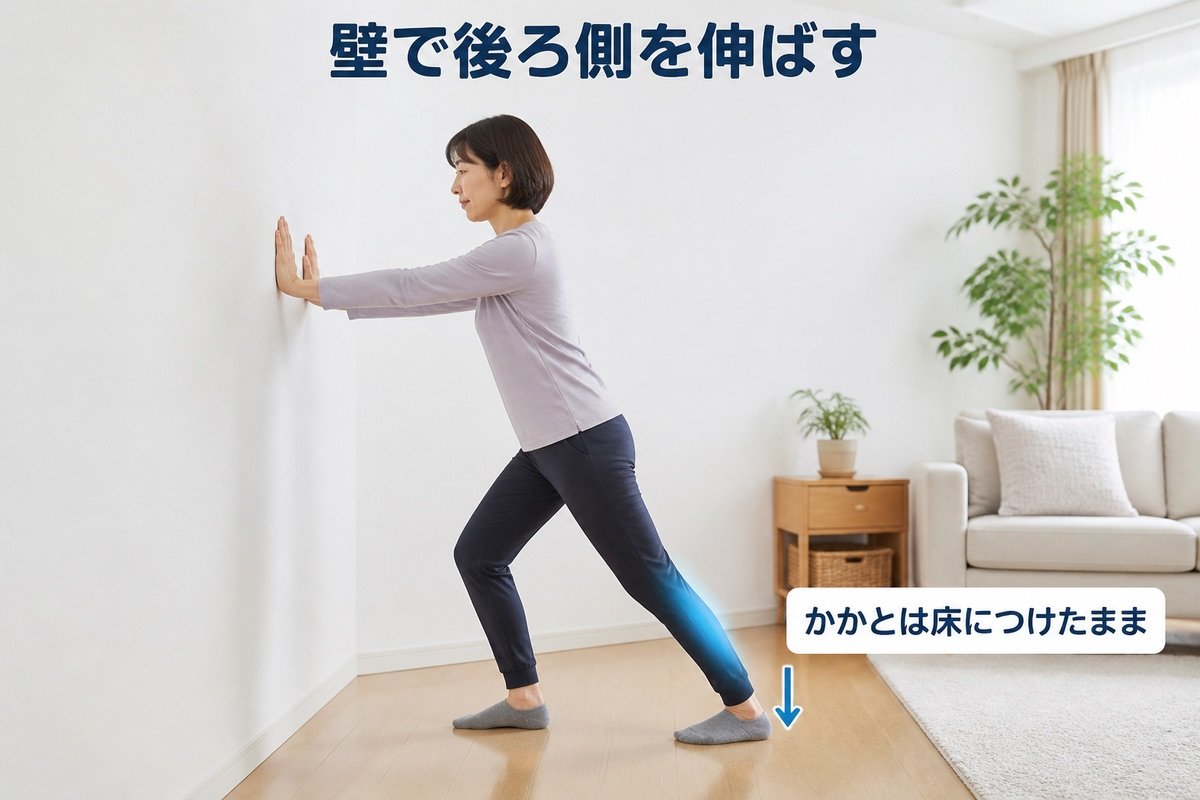 壁で後ろ側を伸ばす