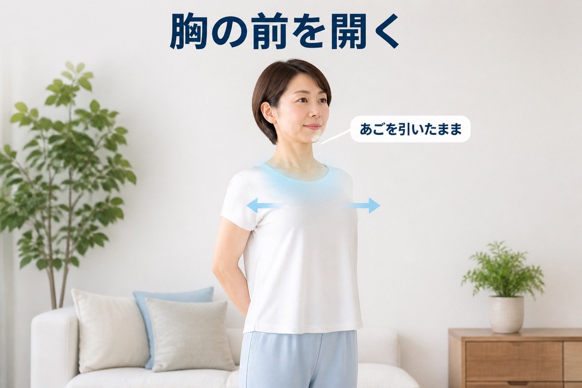 胸の前を開く