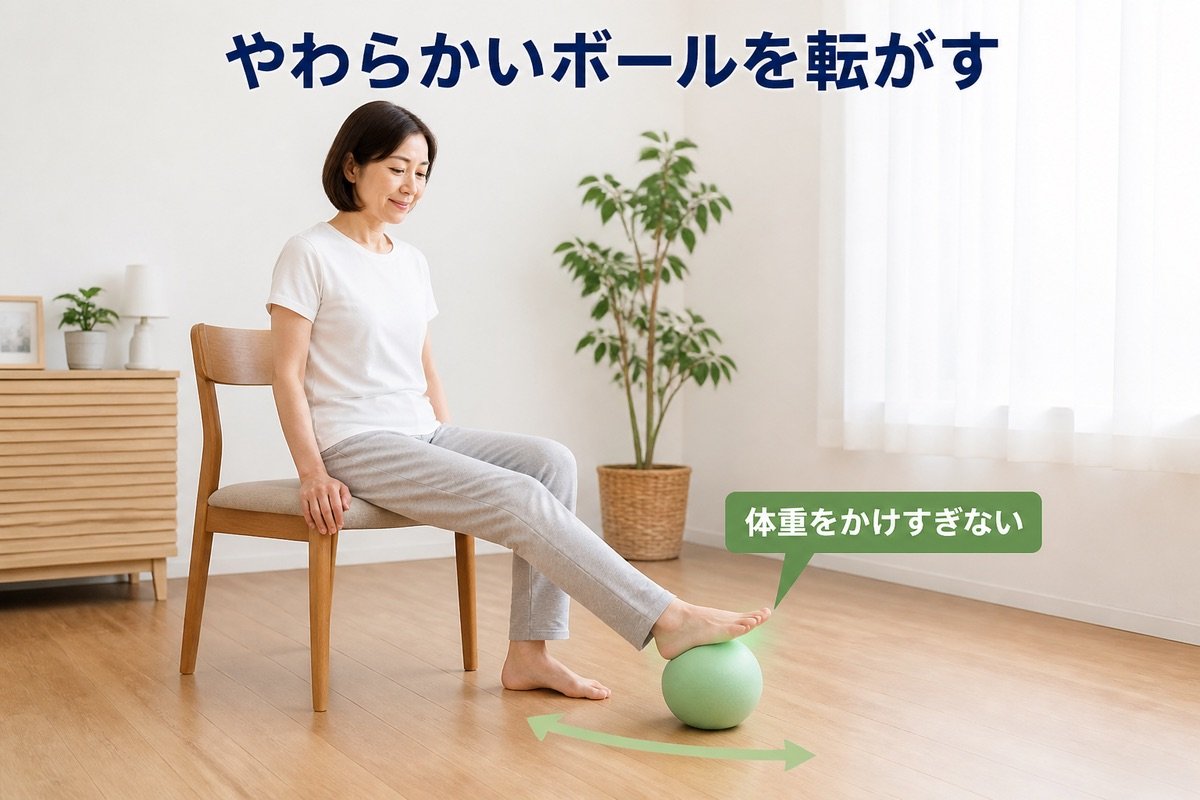 やわらかいボールを転がす