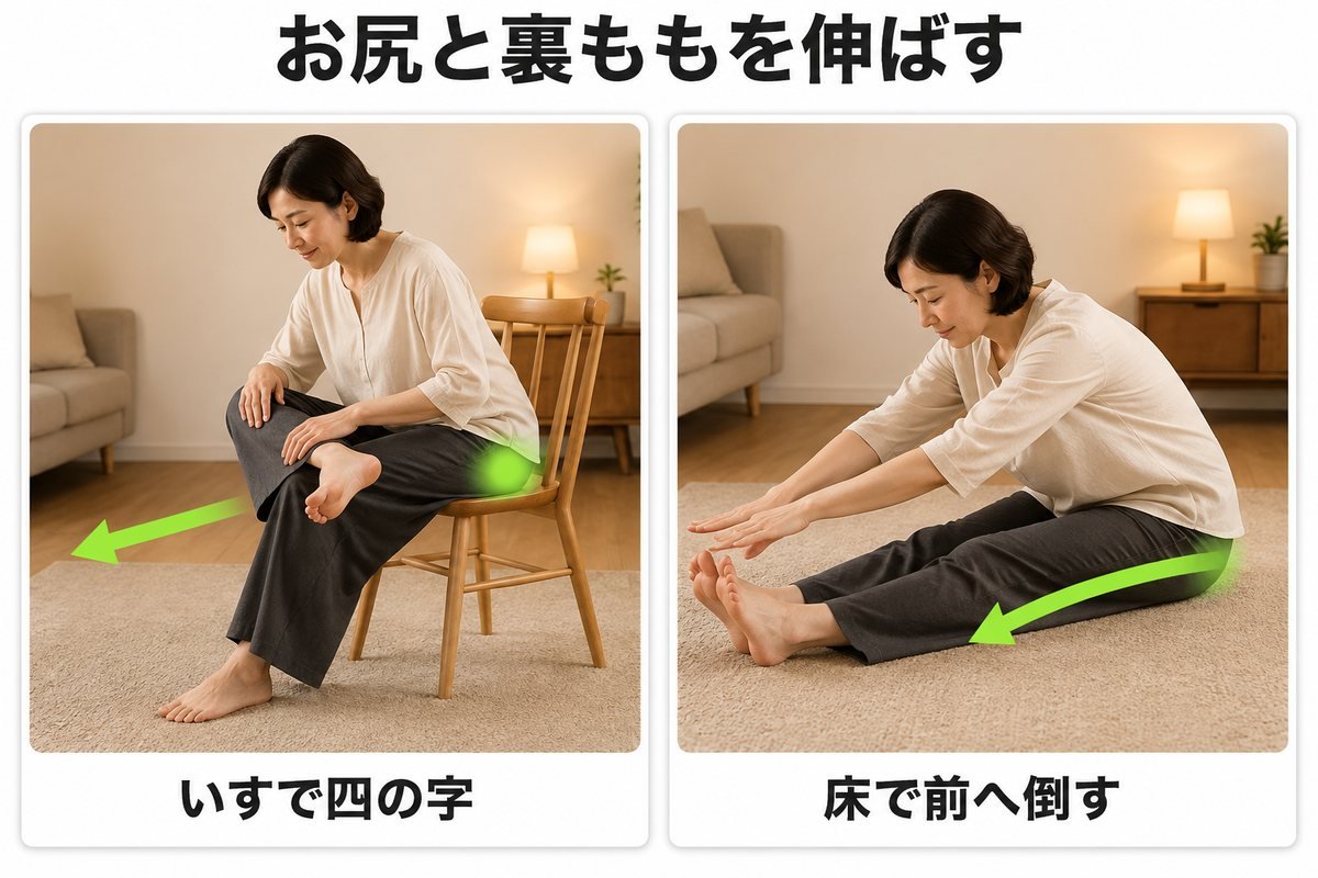 お尻と太もも裏のストレッチ