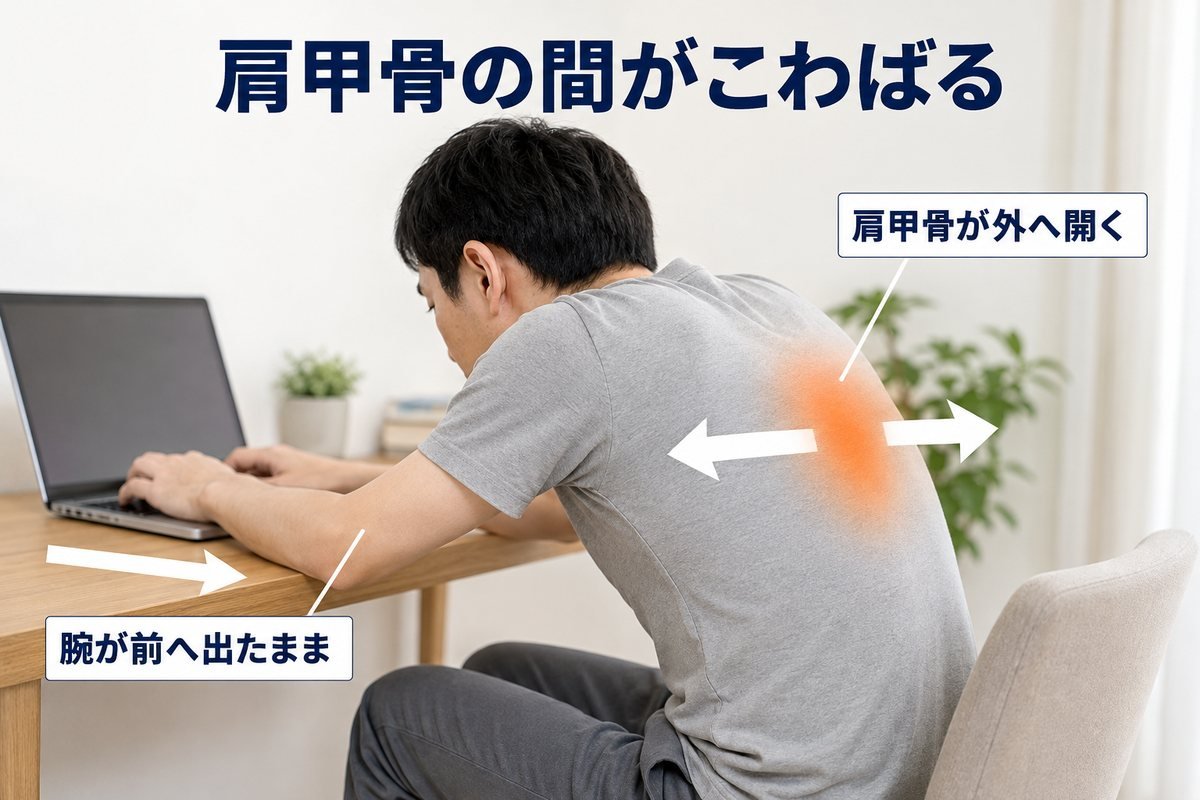 肩甲骨の間がこわばるタイプ