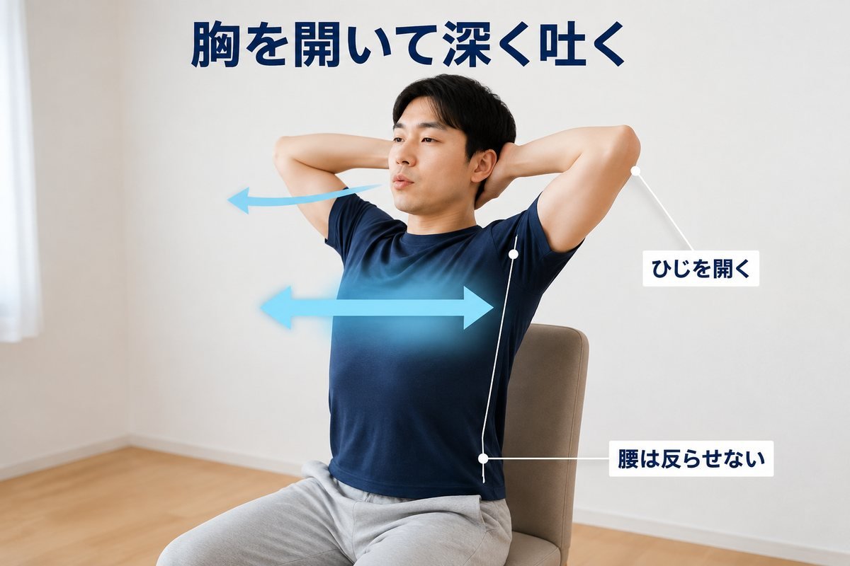 胸を開く深い呼吸のケア
