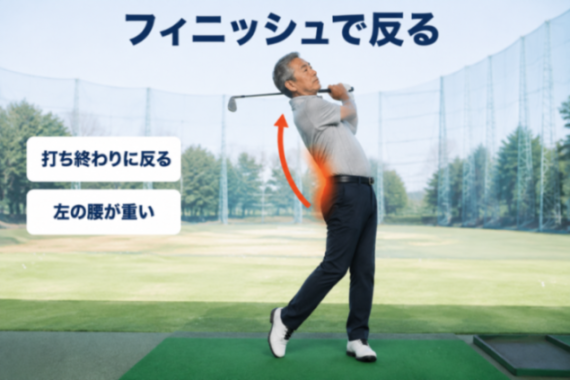 タイプ②反り返り型｜フィニッシュで腰が反り左側から中央に張りが出る図