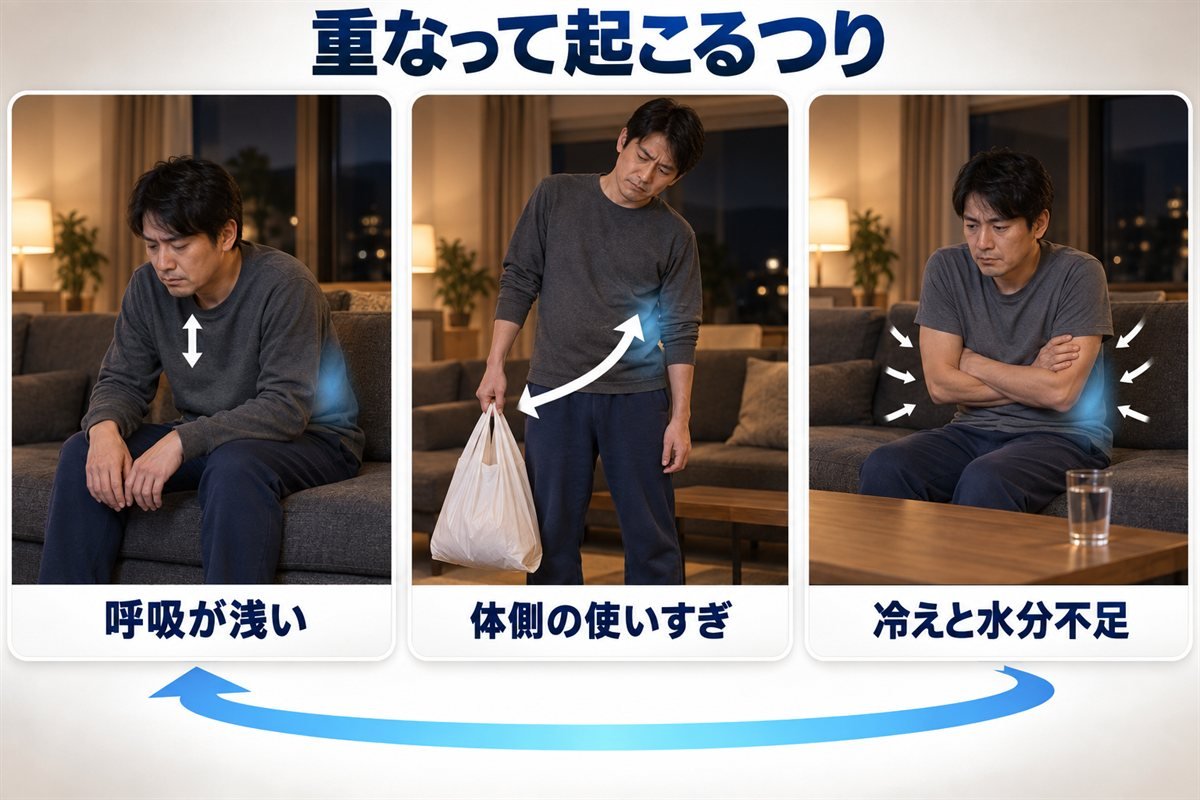 脇腹がつる原因の重なり