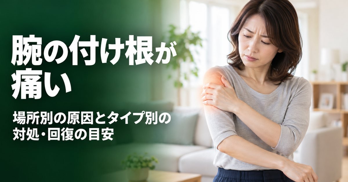腕の付け根が痛いのはなぜ？場所別の原因とタイプ別の対処・回復の目安
