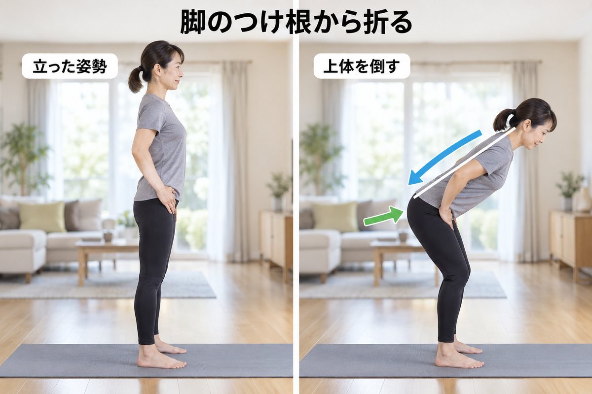 股関節から上体を倒す