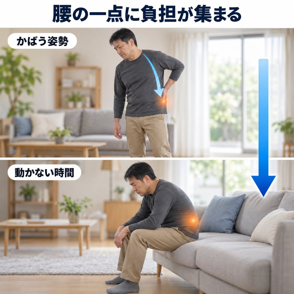48時間に腰へ負担が集まるメカニズム図