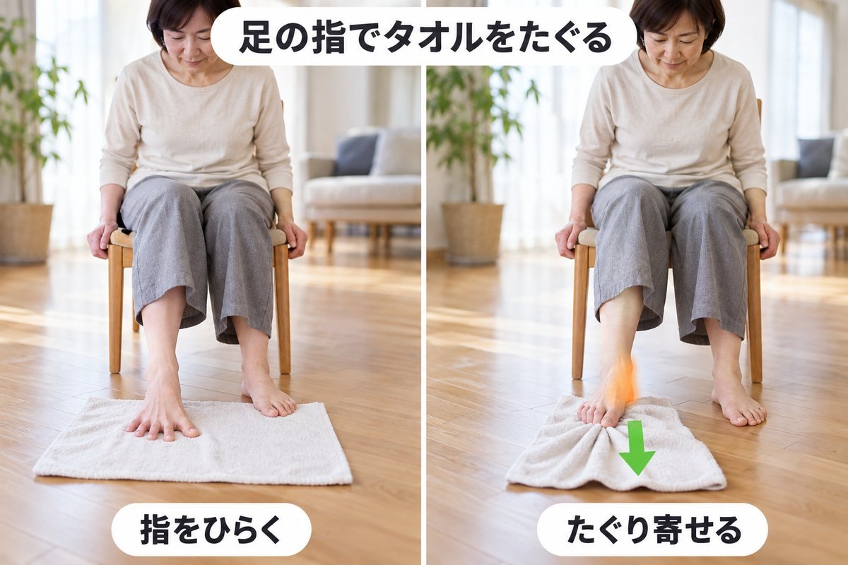 足指のタオルギャザー