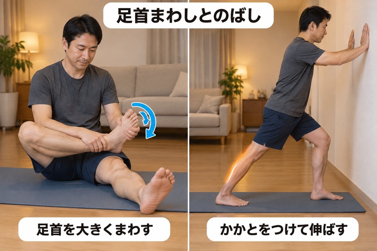 足首まわしとふくらはぎ側のばし