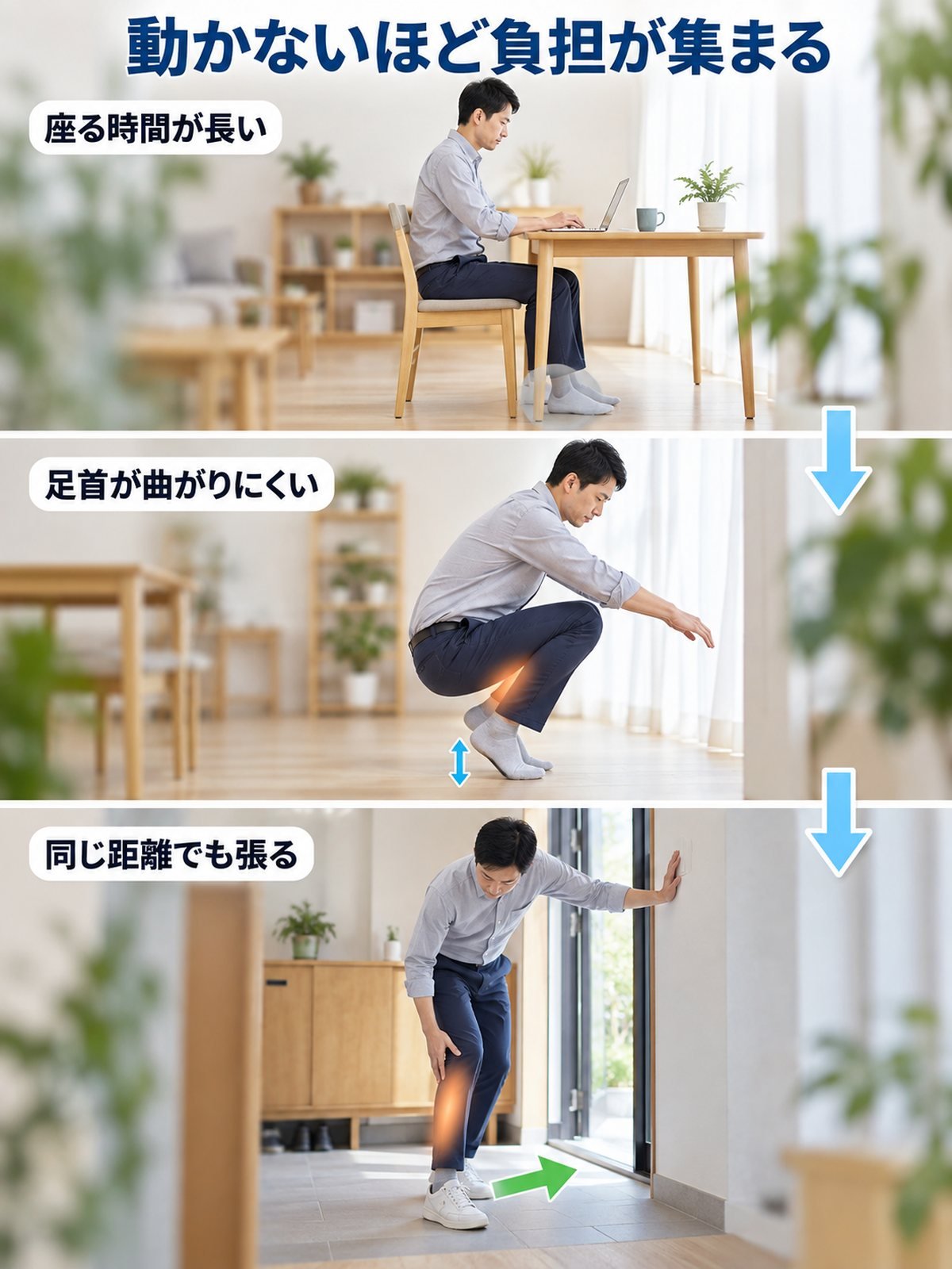 動かないほど負担が集まる流れ