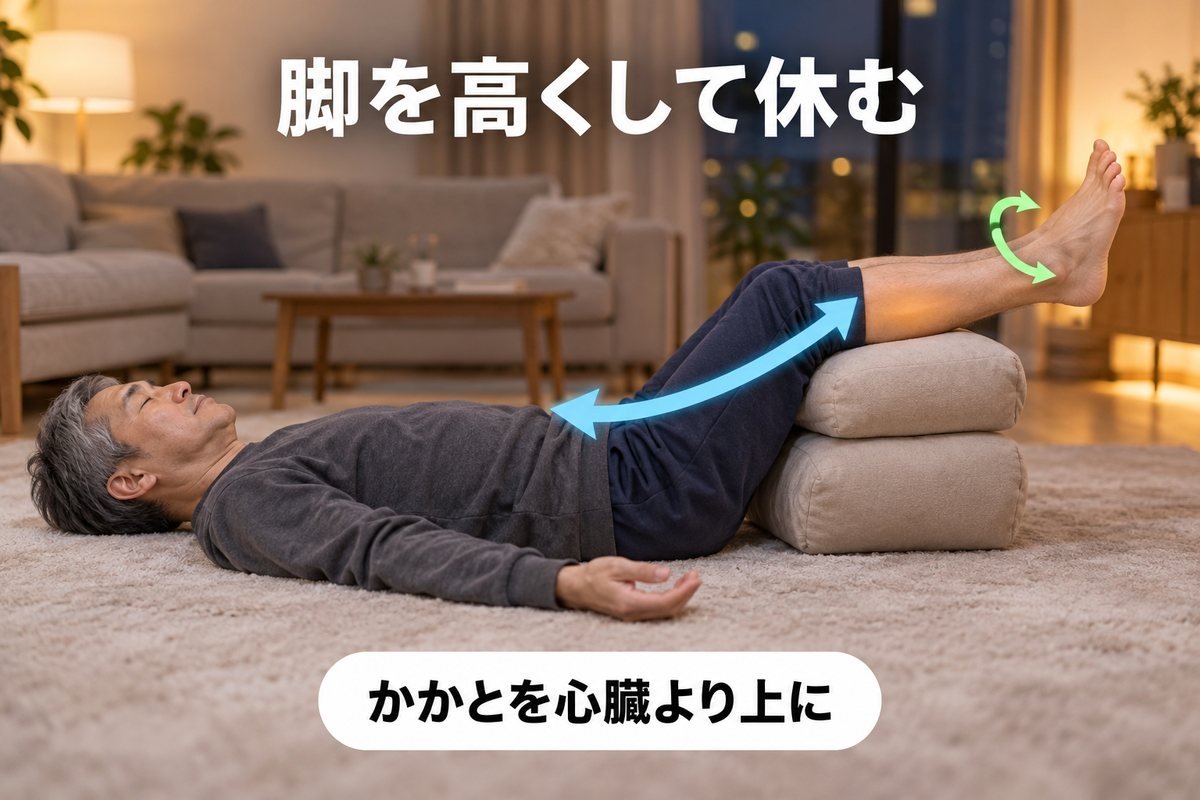 脚を高くして休む