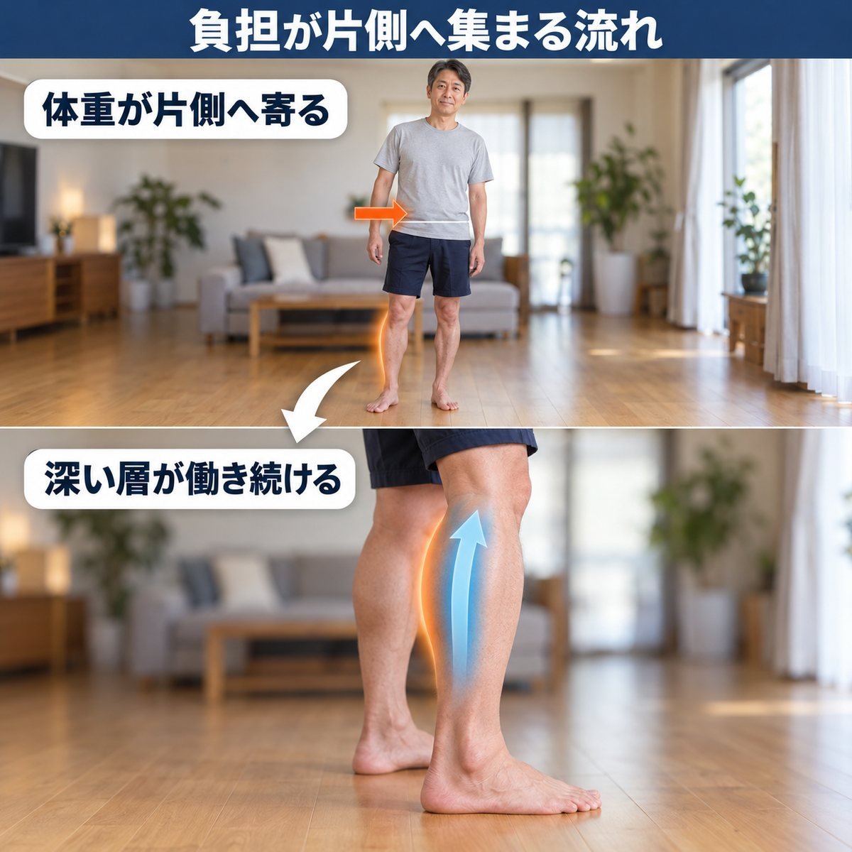 ふくらはぎに負担が集まるメカニズム図