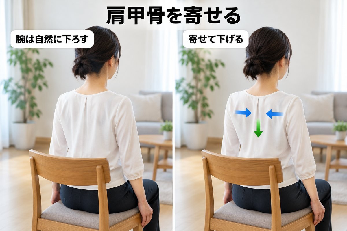肩甲骨を寄せて下げる運動