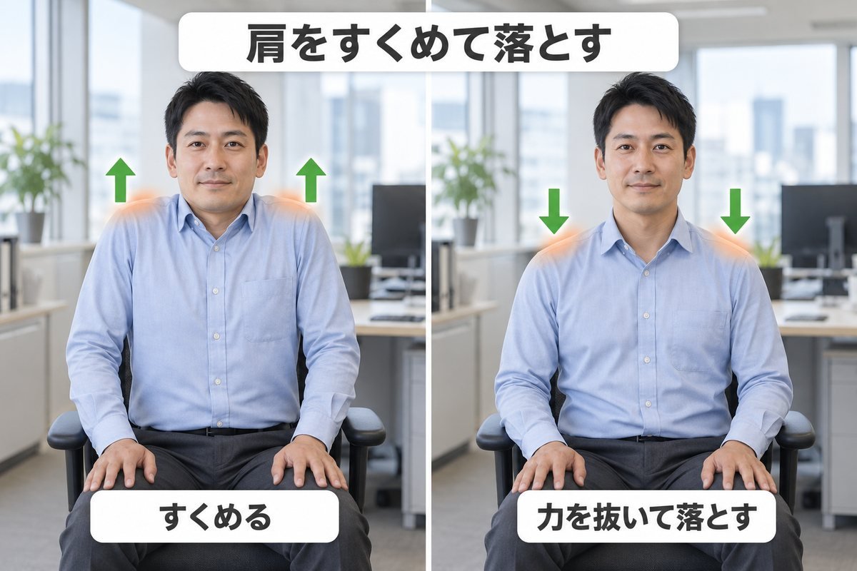 肩をすくめて落とすセルフケア