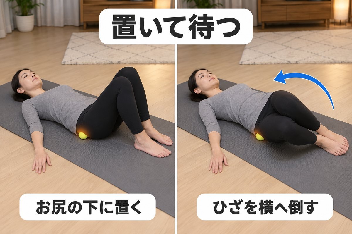 ボールに体重を預けるセルフケア