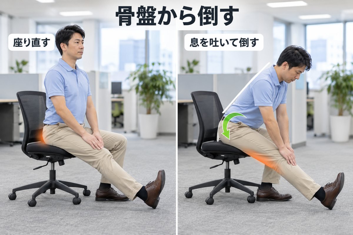 伸び感型の日に骨盤から倒す