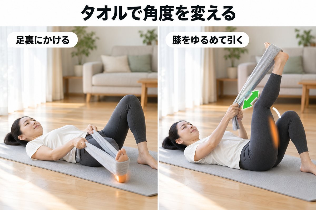 突っ張り止まり型の日にタオルで角度を変える