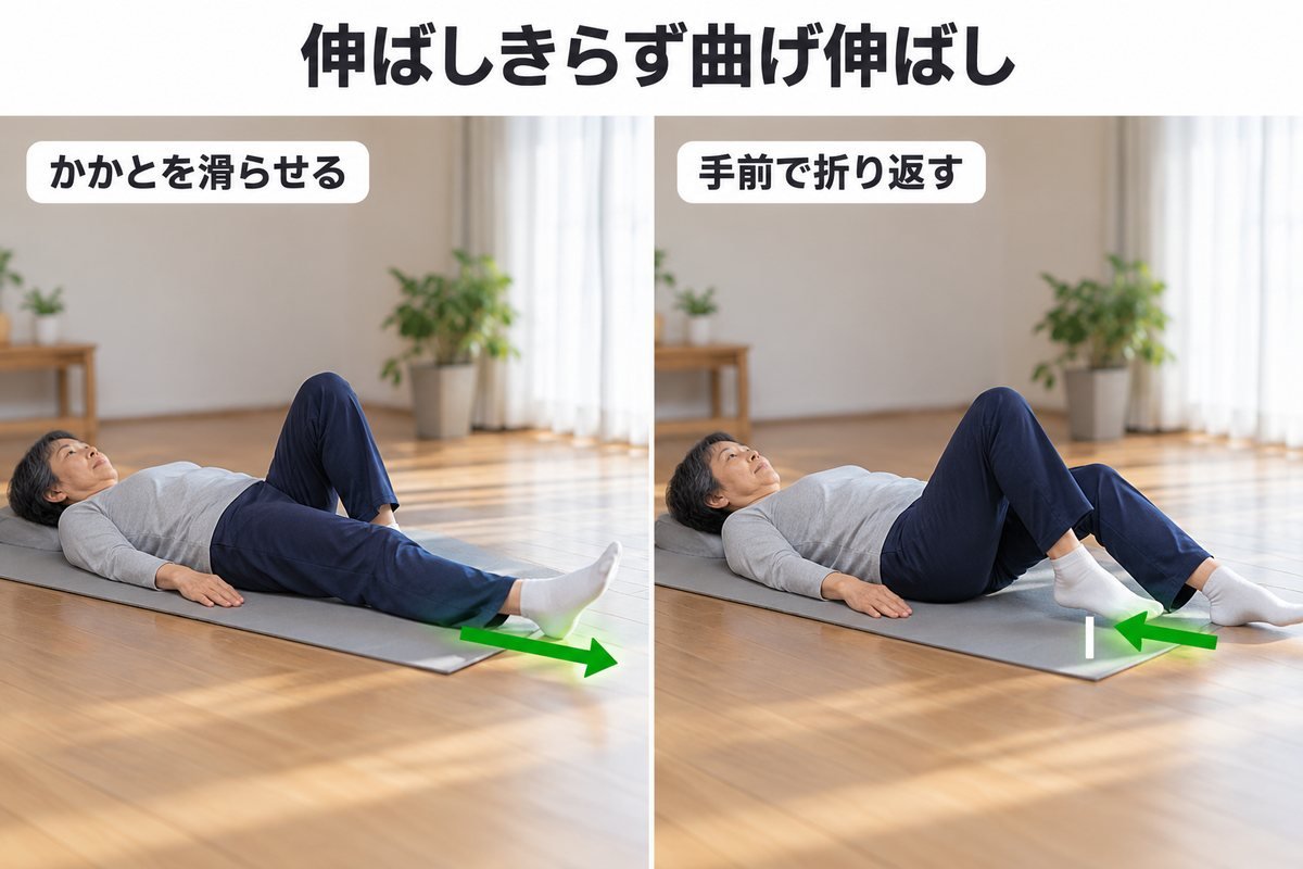 響き型の日に膝の曲げ伸ばしで滑りを出す