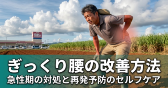 ぎっくり腰の改善方法|急性期の対処と再発予防のセルフケア|こころ整骨院 ザ・ビックエクスプレス佐敷院