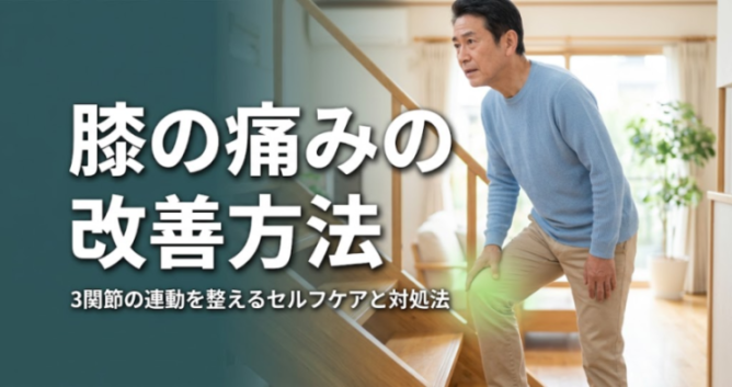 膝の痛みの改善方法|3関節の連動を整えるセルフケアと対処法|こころ整骨院 ザ・ビックエクスプレス佐敷院